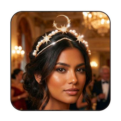 Fashband Moon Crown Headband, Gold Star Bridal Headpiece