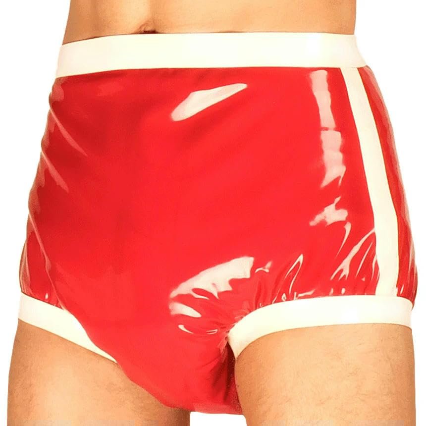 TUNAYI Red and White Latex Diaper Cover with Stripes on Both Sides, Rubber Boxer Shorts, Yellow with White, Women's L