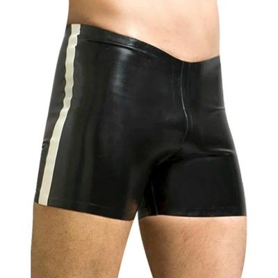 TUNAYI Men's Black and White Latex Boxer Shorts with Side Stripes, Trans-Green/White, L