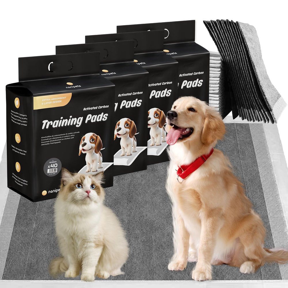 Nanipets Dog Training Pads, Super-Absorbent Charcoal Pee Pads, 60 x 60 cm, 160 Count