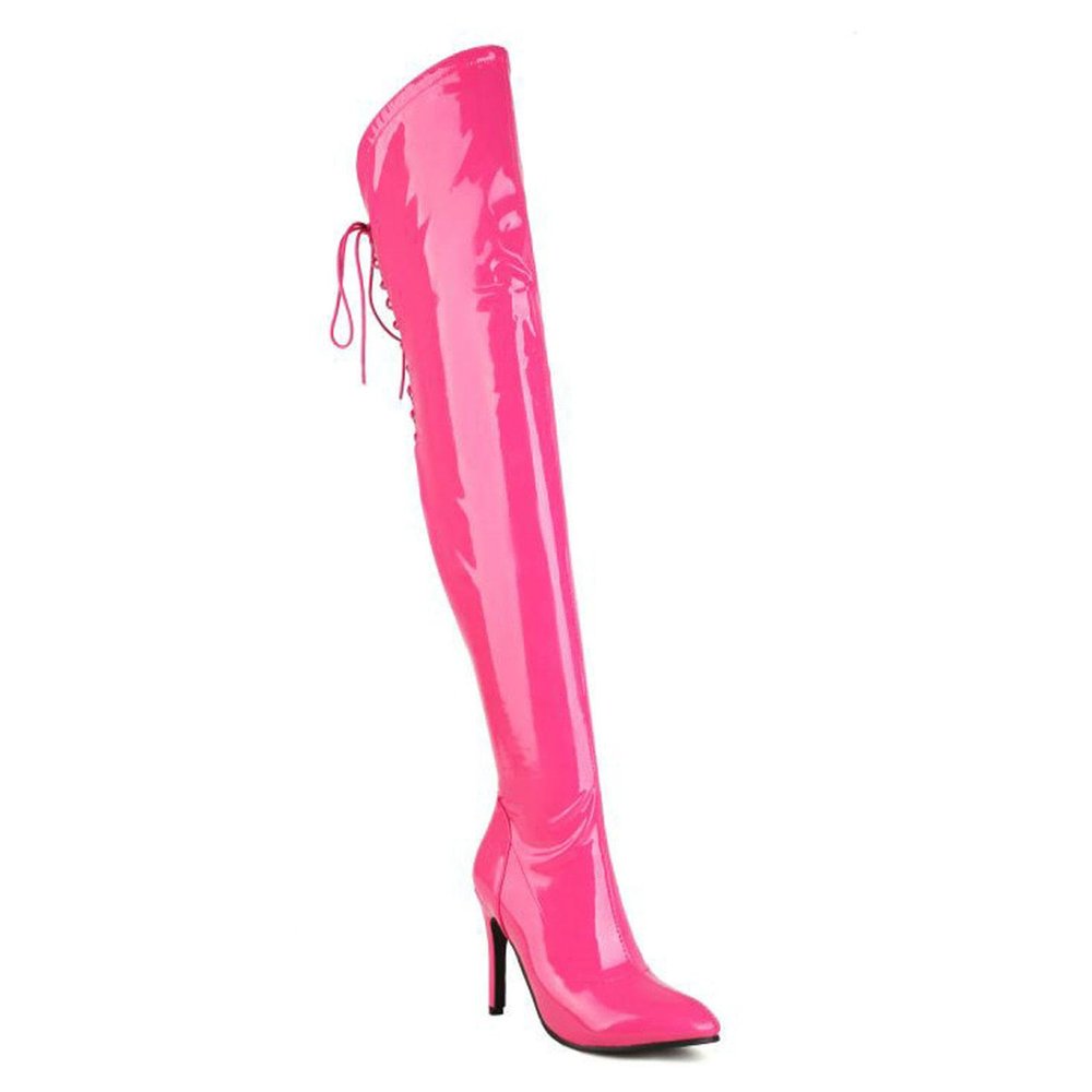 GBBRZKTB Women's Pink Over-the-Knee Stiletto Boots, Pointed Toe, 10 cm, Size 40
