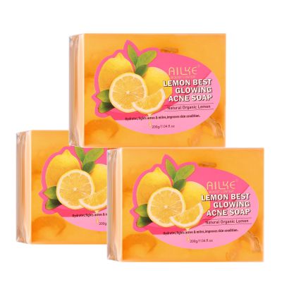 AILKE Organic Lemon Brightening Acne Soap with Olive Oil and Shea Butter, 200 g (3 Pieces)