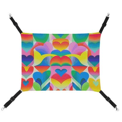 LMNGH Adjustable Hanging Cat Hammock with Rainbow Heart Print