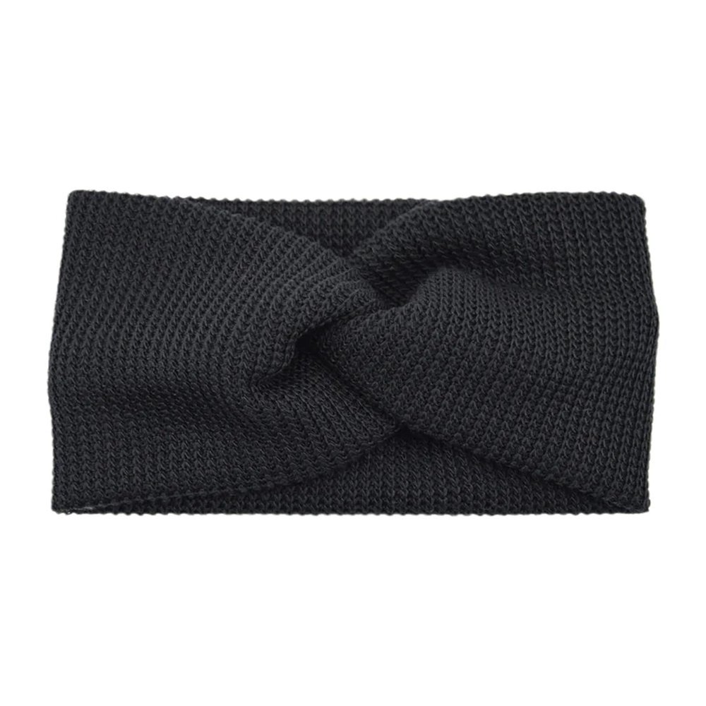 3-Pack Wide Knitted Cross Headbands for Women, Solid Black