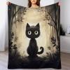 Super-Soft Printed Flannel Blanket with Hand-Drawn Black Cat, Lightweight, Cozy, Anti-Pilling, 152.4 x 203.2 cm view 4