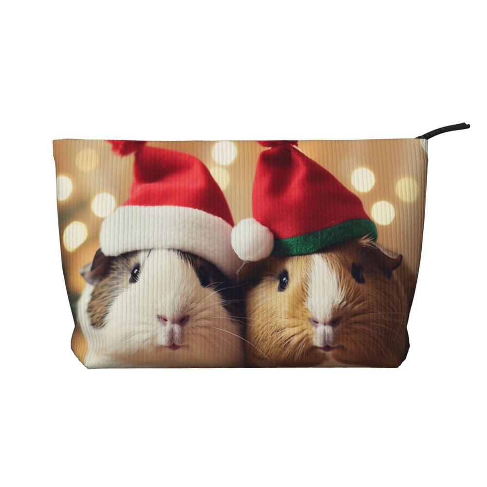 Cute Christmas Pet Print Corduroy Makeup Bag, Black, One Size