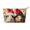 Cute Christmas Pet Print Corduroy Makeup Bag, Black, One Size view 1