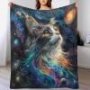 KWQDOZF Fantasy Galaxy Cat Throw Blanket for Couch and Sofa, Soft, Fluffy Cozy Flannel, Colorful Stars and Planets, Cute Kitty Blanket for Camping and Travel, 127 x 177 cm view 4