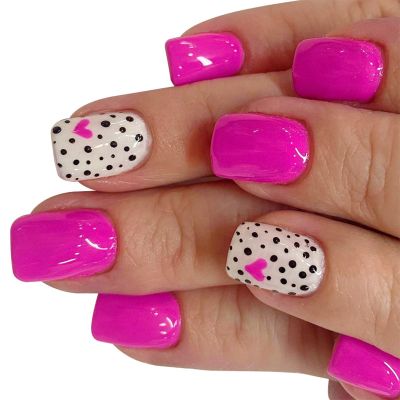 Heart-Shaped Acrylic Press-On Nails, Short Square, 24 Pieces