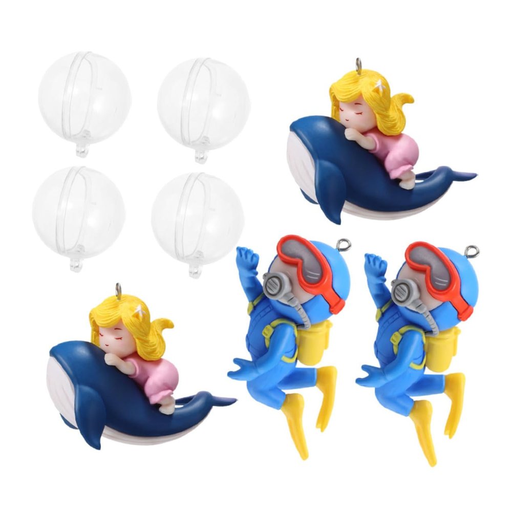 COLLBATH 4-Piece Floating Aquarium Diver Ornaments, Cartoon PVC Decorations, Whale-Riding Girl Ornament