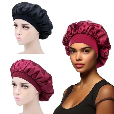 iLamvie 2-Pack Satin Bonnets for Sleeping, Black and Red