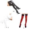 Women's Black Faux Leather Thigh-High Stockings, Lace Trim, Wet-Look, One Size view 3