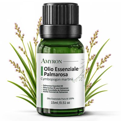 Palmarosa Essential Oil 15 ml AMYRON | Cymbopogon martinii | 100% Pure & Natural | Aromatherapy & Therapeutic Use | Diffuser | Food Grade | Massage | GMO-Free