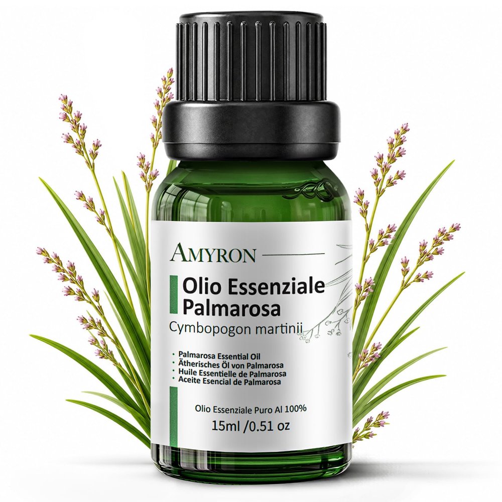 Palmarosa Essential Oil 15 ml AMYRON | Cymbopogon martinii | 100% Pure & Natural | Aromatherapy & Therapeutic Use | Diffuser | Food Grade | Massage | GMO-Free