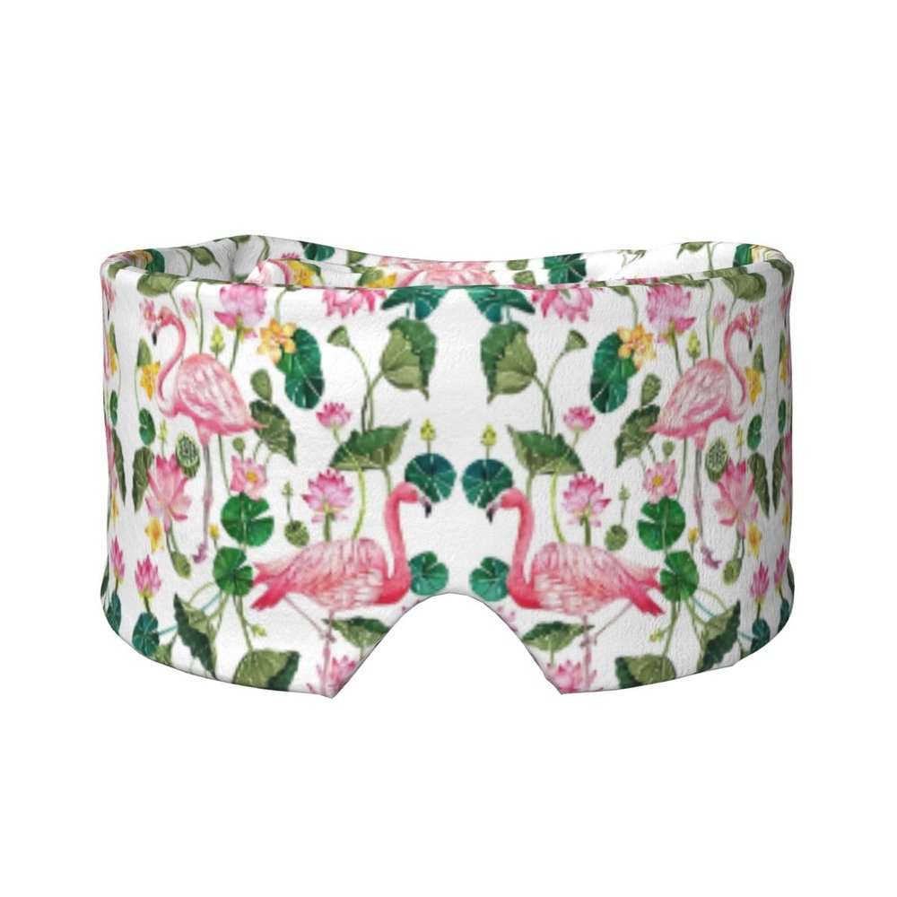 Flamingo Bird Round Leaves Print Sleep Mask
