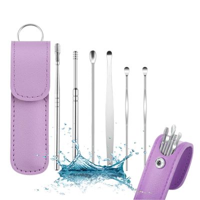 Professional Ear Cleaner, 6-Piece Portable Ear Spoon Set (Purple)