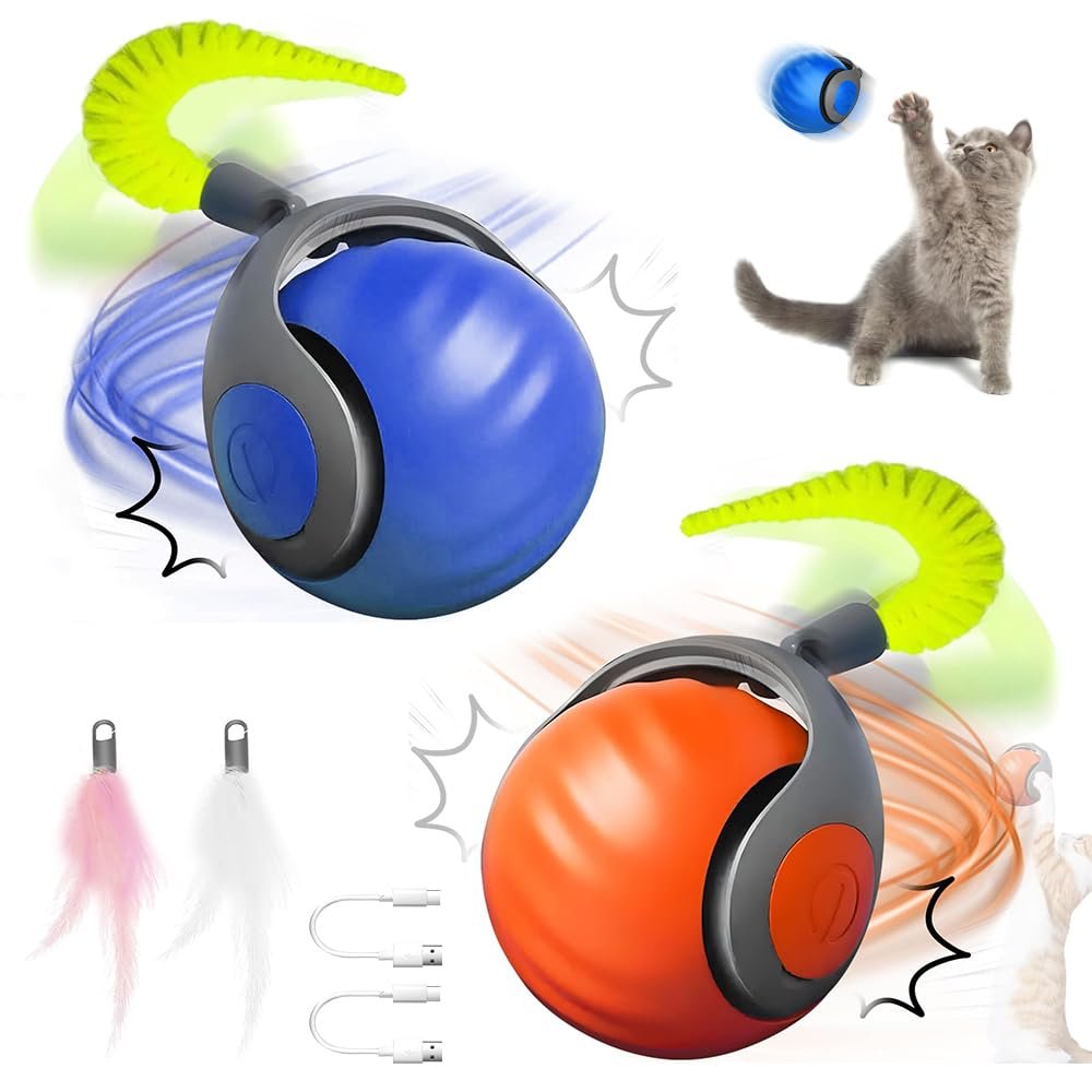 Interactive Cat and Dog Ball with Tail - Smart Ball 360 Rolling - Electric Toy 2 PCS
