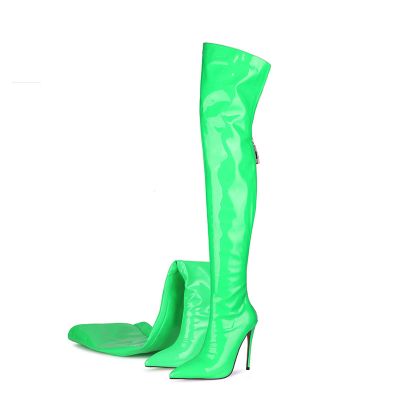 Women's Patent PU Pointed-Toe Stiletto Over-the-Knee Boots