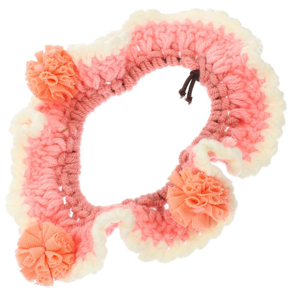 Decorative Pink Cat Collar with Flower and Bell for Halloween Parties