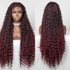 Fengqingyunyan0304 Lace Front Wig, Avant-Garde Chic Braided Women's Headpiece, Human Hair, Wine Red view 1