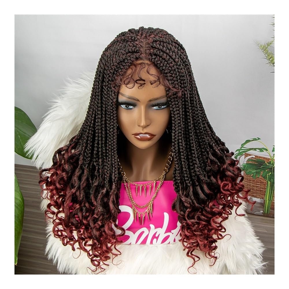 fengqingyunyan0304 4 × 4 Lace Front Braided Wig, Reddish Brown
