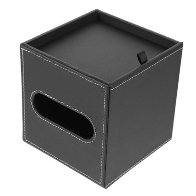 Black PU Leather Tissue Box Holder for Bathroom and Office