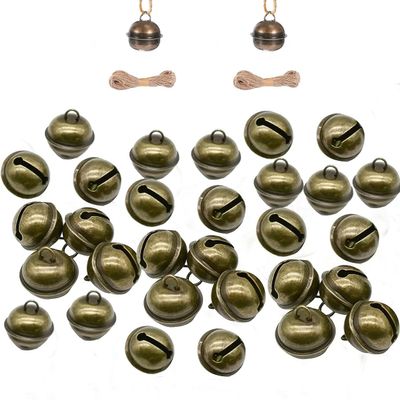 ZAAWUUT 22 mm Vintage Craft Bells, 50 Bronze Bells with 2 Bundles of Jute Twine