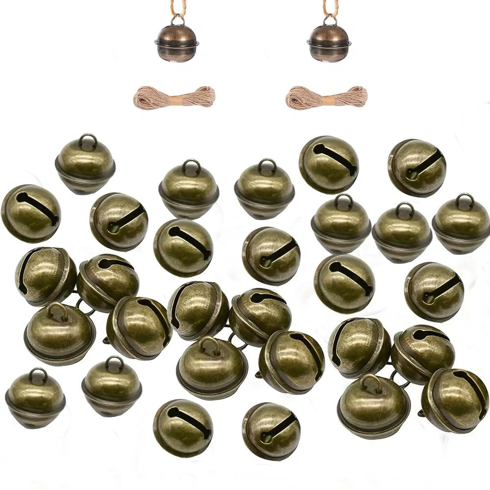 ZAAWUUT 22 mm Vintage Craft Bells, 50 Bronze Bells with 2 Bundles of Jute Twine