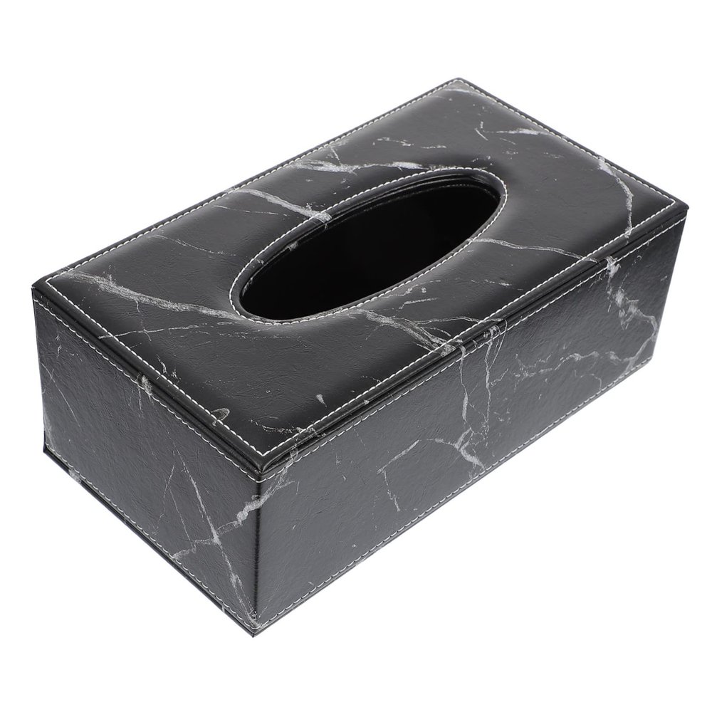 Leather Tissue Box Cover, Black Marble Design, for Bathroom