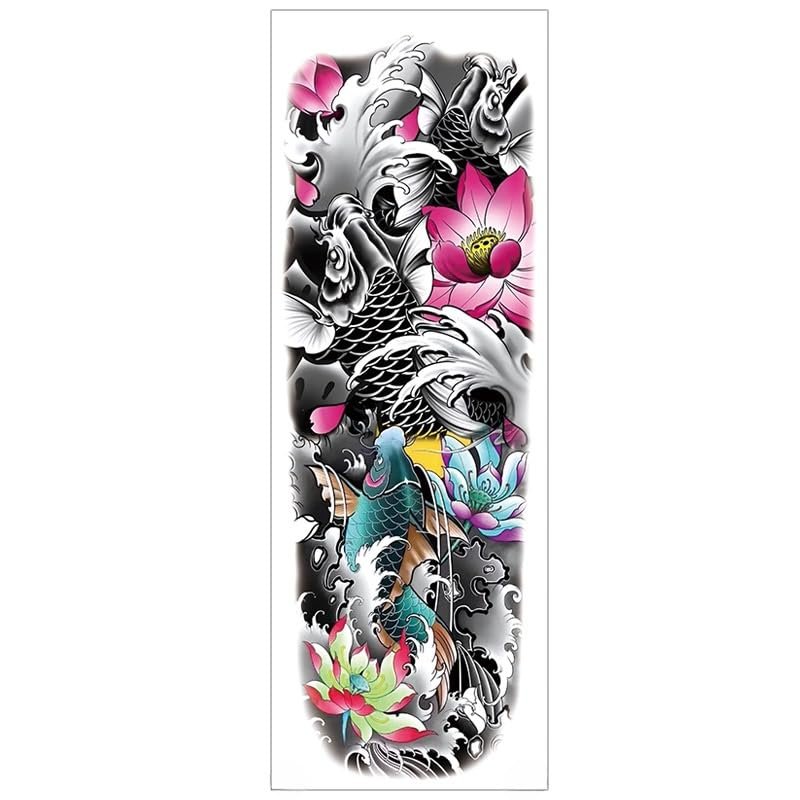 SQMSK 170 x 480 mm, 2-Piece Large Waterproof Temporary Tattoos, Realistic Floral 3D Black Body Art