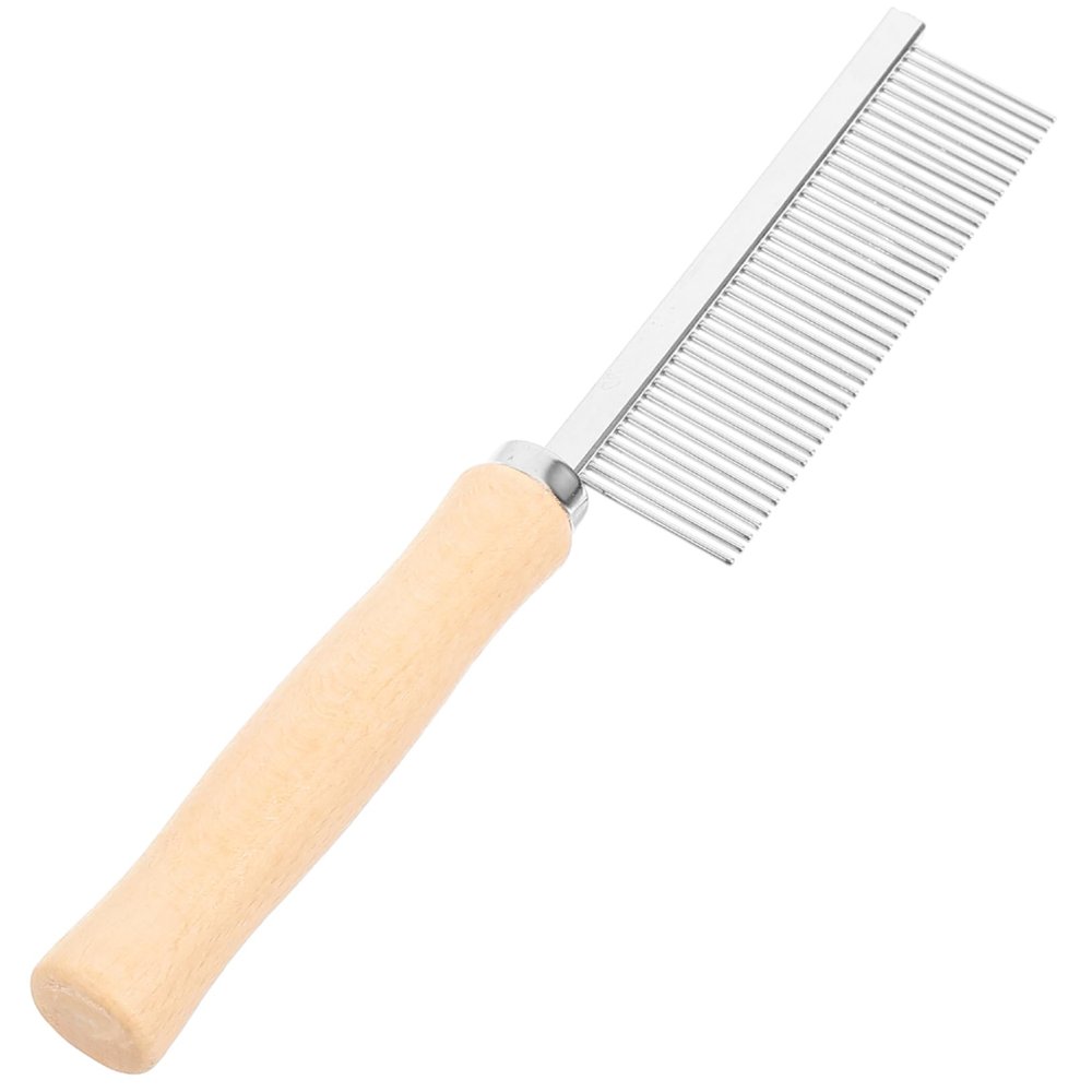 Wood-Handle Single-Row Comb for Dogs and Cats with Rounded Teeth