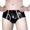 TUNAYI Black and White Latex Briefs with Stripes and Holes, Silver with White-L view 2