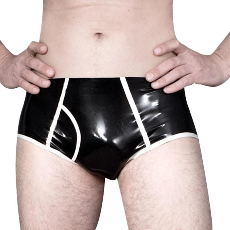 TUNAYI Black and White Latex Briefs with Stripes and Holes – Trans-Black/White, XL