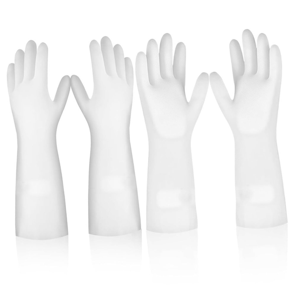 Hoement White Latex Kitchen Gloves, Elegant Cleaning Gloves, 2 Pairs