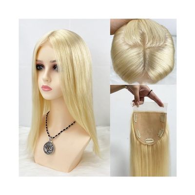5" x 5" Silk-Top Hair Topper with Lace Closure, Baby-Hair Clip, 100% Brazilian Remy Human Hair, #613 Blonde, Straight, 16 in