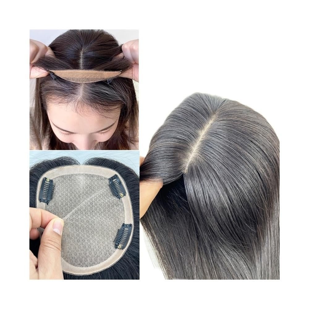 Human Hair Topper for Women, 13 x 15 cm, 14 Inches, Straight Natural Black Malaysian Hair with Baby Hair