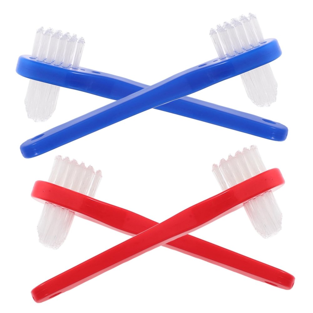 4-Piece Portable Denture Toothbrushes with Soft Bristles for Adults