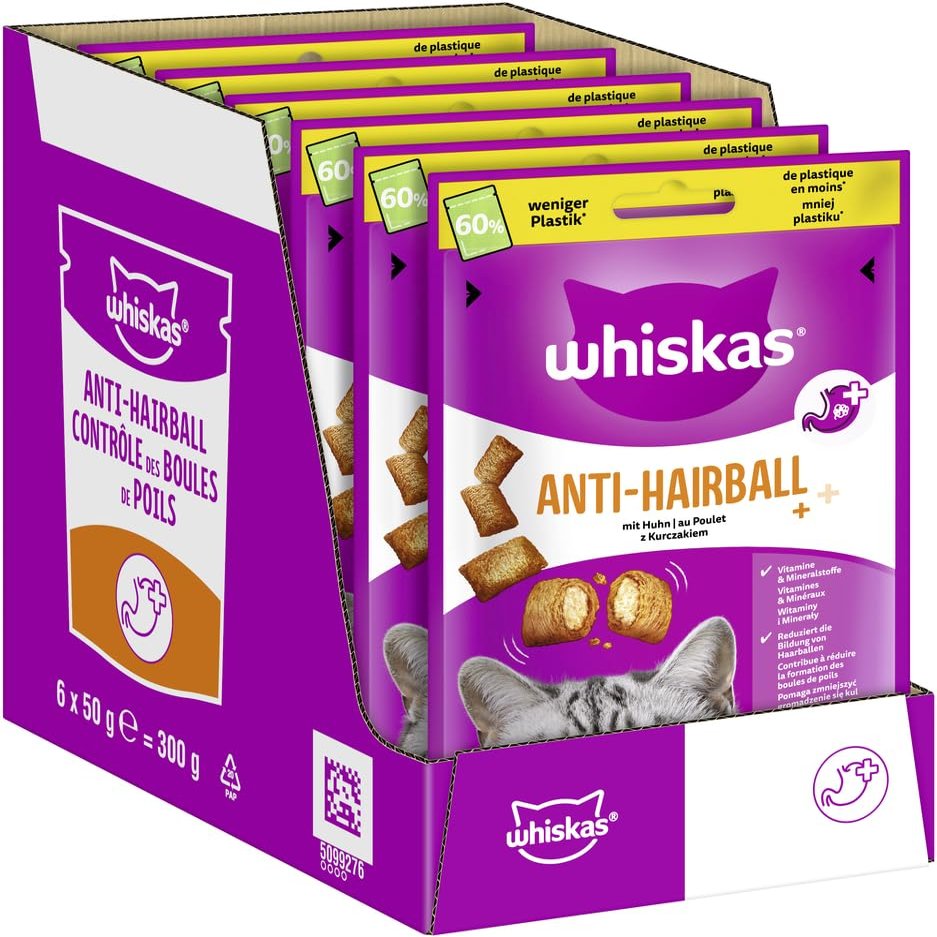 WHISKAS Anti-Hairball Cat Snacks 6 x 50g