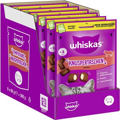 WHISKAS Crunchy Treats for Cats with Beef 6 x 60g