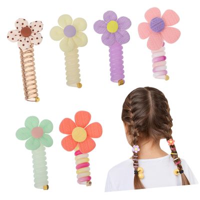 6 Flower-Design Hair Ties for Girls, Plastic