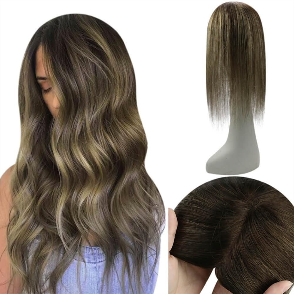 Human Hair Topper, 10–18" Straight Hairpiece for Women, 13 x 13 cm Mono Base, 4 Clips