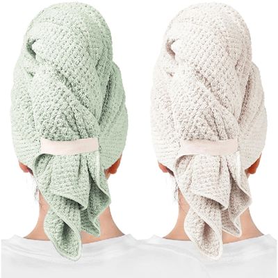 ROLSHOL 2-Pack Large Microfiber Hair Towels for Women, Super Absorbent and Quick-Drying, for Curly, Long and Short Hair, Anti-Frizz Hair Turbans, 70 x 100 cm