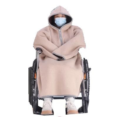 SXHEYUY Cozy Wheelchair Blanket Poncho with Hood, Beige, One Size