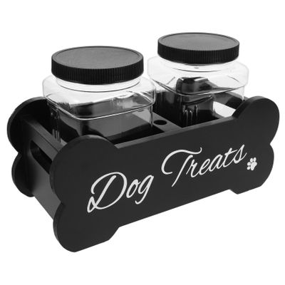 Cabilock Wooden Dog Treat Storage Station with Airtight Jars