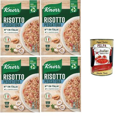Italian Gourmet Risotto alla Pescatora, Ready-to-Eat Rice Dish, 4 x 175 g