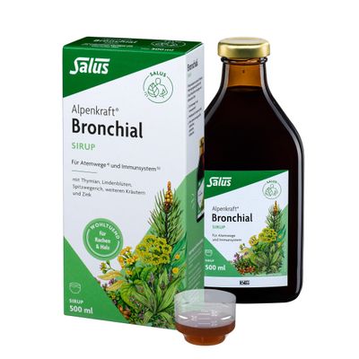 Salus Alpenkraft Bronchial Syrup, 500 ml, with Zinc, Plant Extracts and Essential Oils