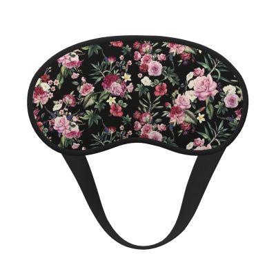 Safflower Leaf Print Blackout Sleep Mask - Contoured Eye Cups for Side Sleepers, Adjustable Elastic Band