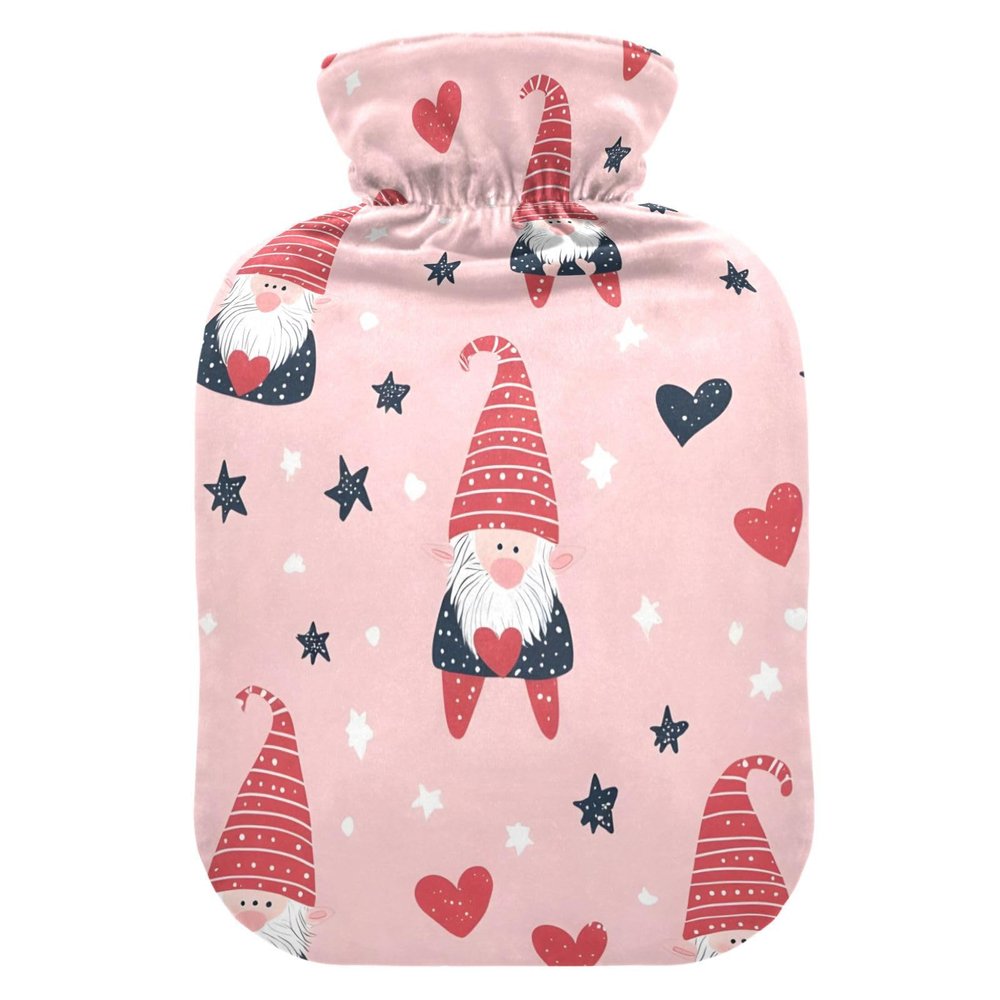 Hot Water Bottle with Christmas Elves, Pink, 2 Liters