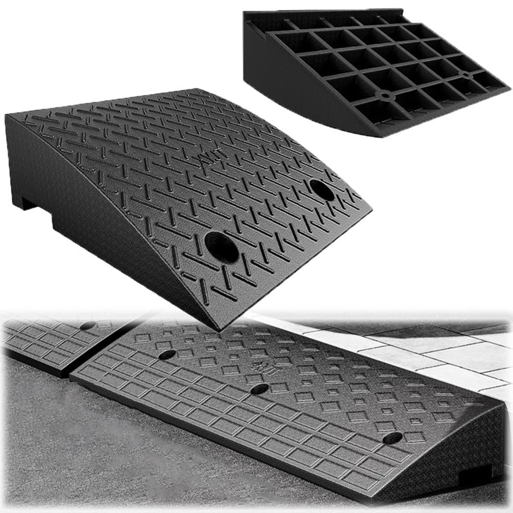 YCBTPS Rubber Curb Ramp, Anti-Slip Wheelchair and Door Threshold Ramp, 9–19 cm Height, with Expansion Screws (50 × 32 × 14 cm)