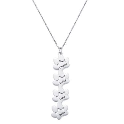 MeMeDIY Personalized Paw Necklace with Engraved Name, Stainless Steel/925 Sterling Silver, 1–4 Cat Paws, Pet Memorial Jewelry (Silver, 4)